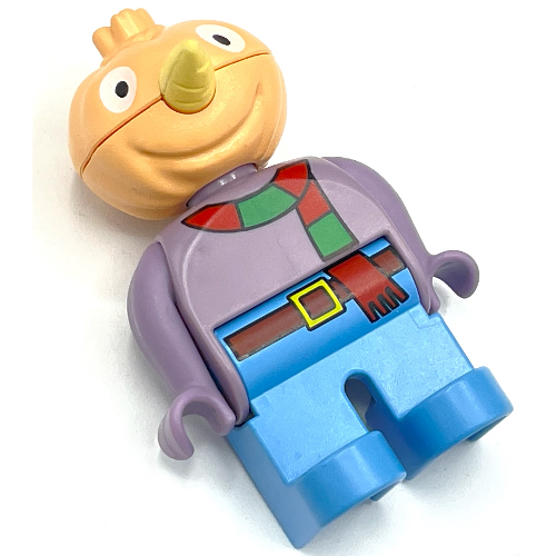 Duplo Figure, Early, Scarecrow Head, Medium Blue Legs, Red and Green Scarf Print (Spud from Bob the Builder)