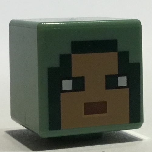 Minifig Head Special, Cube with Pixelated Nougat Face, Dark Green Eyes, Dark Red Lips Print