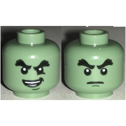Minifig Head Ghost Cole, Dual Sided, Bushy Eyebrows, Chin Dimple, Evil Smile / Determined Print [Hollow Stud]
