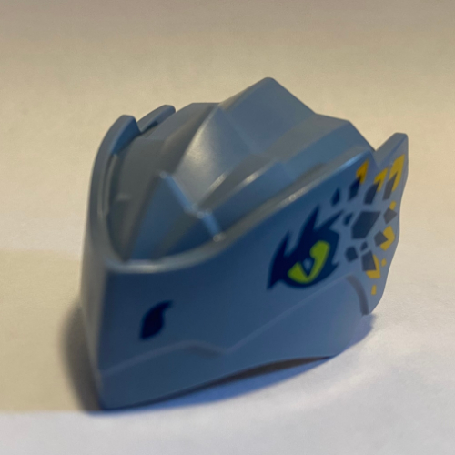 Creature Body Part, Dragon Head Riyu with Lime Eyes, Dark Blue/Bright Light Orange Scales Print Sand Blue