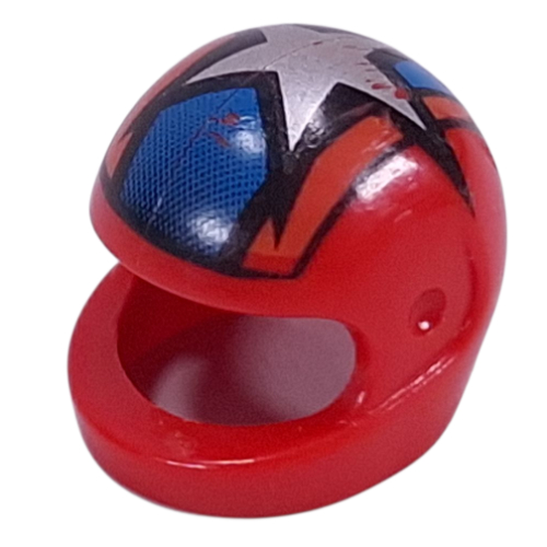 Helmet, Standard with Blue, Orange Stripes and Large Silver Star Print