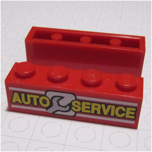 LEGO part Brick 1 x 4 with 'AUTO SERVICE' and Wrench Print