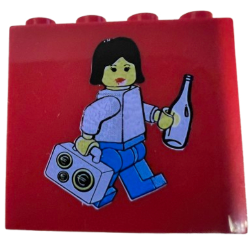 Brick 2 x 4 x 3 with Minifig, Bottle, Radio Print