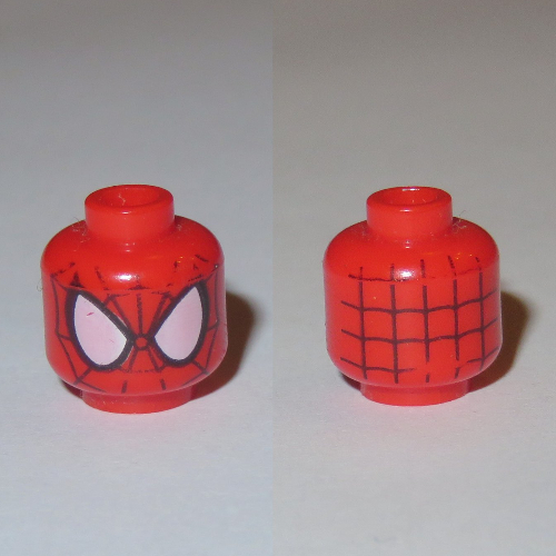LEGO part Minifig Head Spider-Man, Large White Eyes, Black Web Print [Blocked Open Stud]
