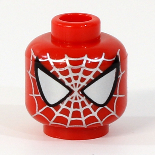 Minifig Head Spider-Man, Large White Eyes, Silver Web Print [Blocked Open Stud]