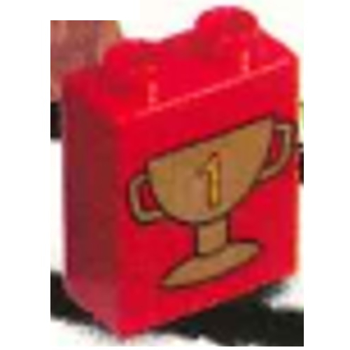 Duplo Brick 1 x 2 x 2 with Trophy Cup Number 1, Dark Gold Print