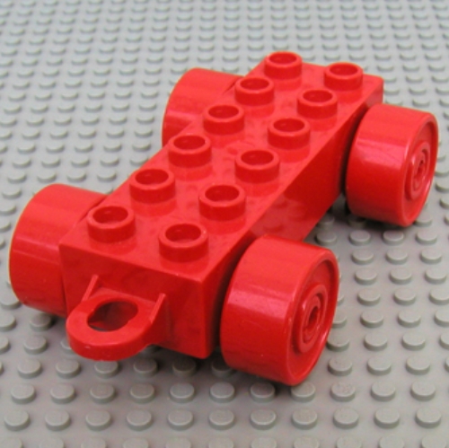 Duplo Car Base 2 x 6 with Red Wheels and Old Style Closed Hitch End