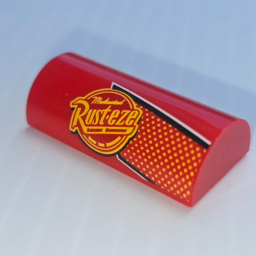 Brick Curved 2 x 4 Double, No Studs with Bright Light Orange Dots, Rust-eze Logo print