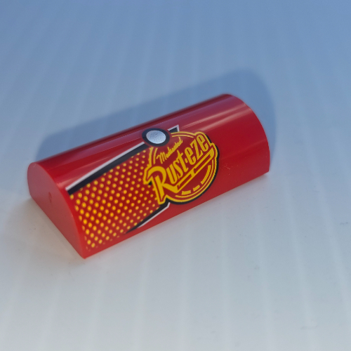 Brick Curved 2 x 4 Double, No Studs with Bright Light Orange Dots, Rust-eze Logo print