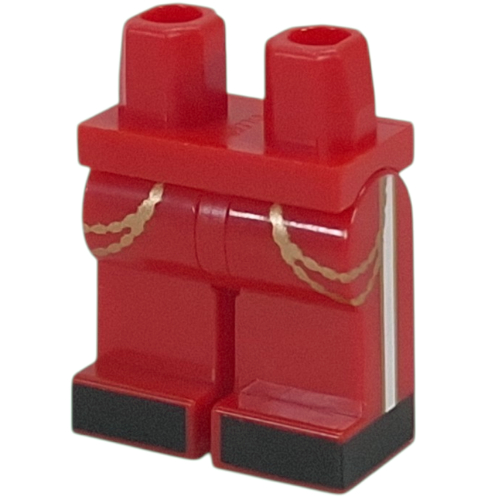 LEGO part Hips and Red Legs with Marchin Band Uniform, Gold Chains, White Stripes on Side, Black Shoes print