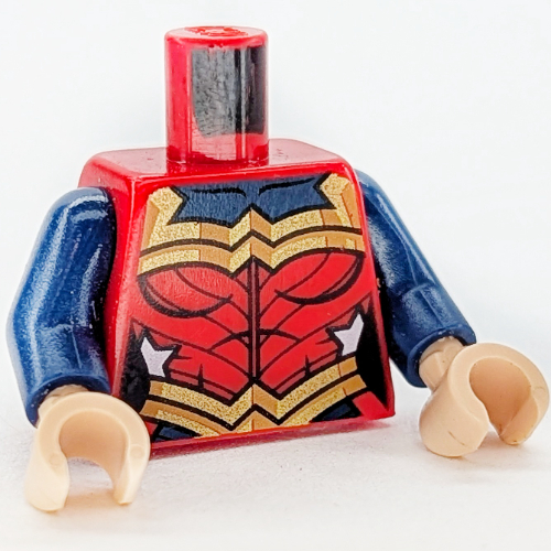 Torso Bodysuit, Pearl Gold Print (Wonder Woman), Dark Blue Arms, Light Nougat Hands