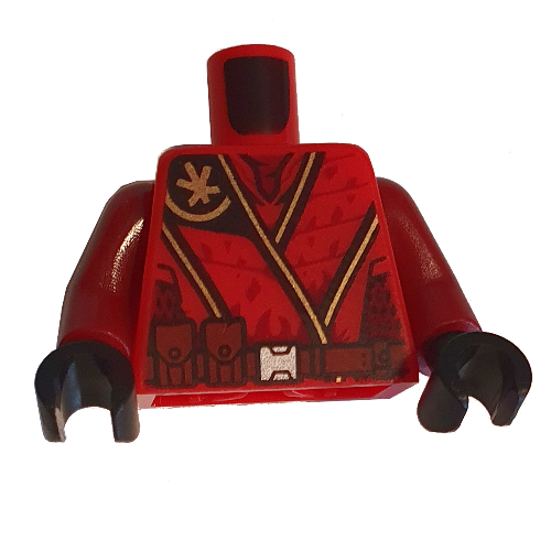 Torso Robe, Gold Trim, Dark Red Utility Belt Print (Kai), Dark Red Arms, Black Hands
