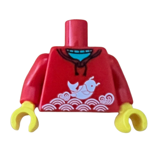 Torso, Hoodie, White Koi with Waves Print, Red Arms, Yellow Hands