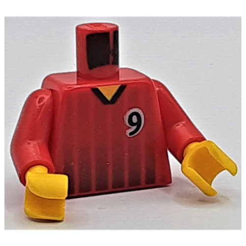Torso Soccer Shirt, Black Fading Stripes and '9' Front and Back Print, Red Arms, Yellow Hands