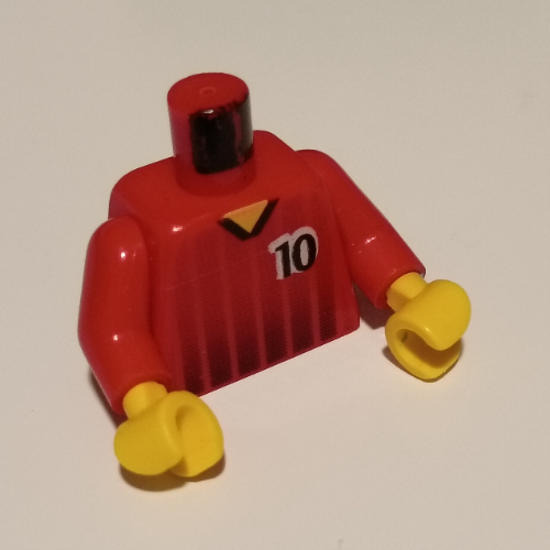 Torso Soccer Shirt, Black Fading Stripes and '10' Front and Back Print, Red Arms, Yellow Hands