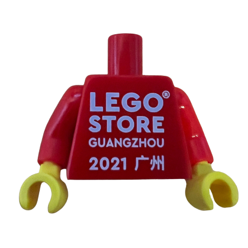 Torso, 'LEGO STORE GUANGZHOU 2021' / LEGO Logo Back Print, Red Arms, Yellow Hands