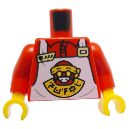 Torso Apron, White with Red and Yellow Head Logo, over Red Shirt Print, Red Arms, Yellow Hands