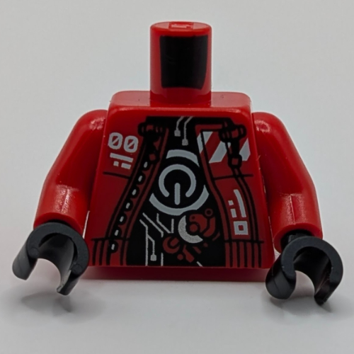 Torso, Jacket, White Decoration, On/Off Button on Chest, Silver Circuitry on Black Shirt print, Red Arms, Black Hands