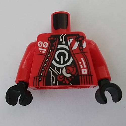 Torso, Jacket, White Decoration, On/Off Button on Chest, Silver Circuitry on Black Shirt print, Red Arms, Black Hands