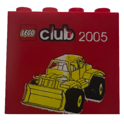 Brick 2 x 4 x 3 with 'Lego Club 2005 - Yellow bulldozer' print