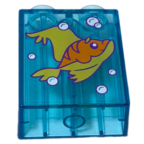 Duplo Brick 1 x 2 x 2 with Yellow/Orange Fish print