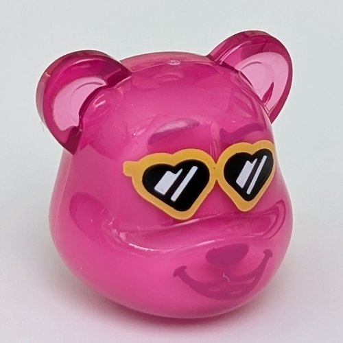 Minifig Head Special, Bear, Dark Purple Raised Eyebrow, Yellow Heart-Shaped Glasses with Black Glass print