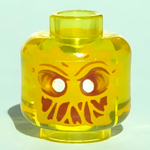 Minifig Head Ghost Scrimper, with Bright Light Orange Face, White Eyes, Slime Mouth Print