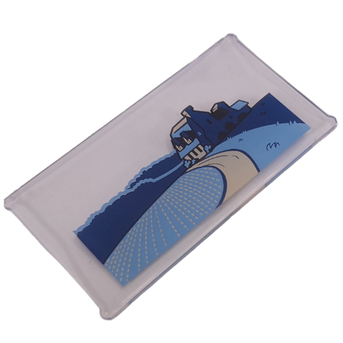 Glass for Window 1 x 4 x 6 with Cel with Bright Light Blue/Black/Tan House on Road, Fields print