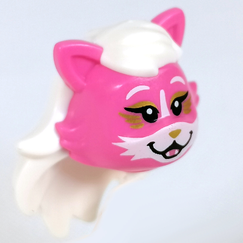 Minifig Head Special, Cat with White Hair, Gold Decorations, White Face print (Kitten K-Pawp)