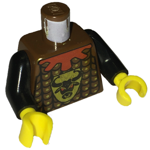 Torso Armor, Studded with Bull's Head and Red Collar Print, Black Arms, Yellow Hands