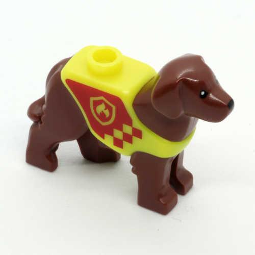 Animal, Dog, Standing with Yellow Vest, Red Fire Fighters print