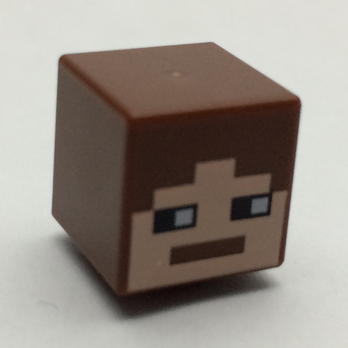 Minifig Head Special, Cube with Minecraft Pixelated Face with Reddish Brown Hair Print
