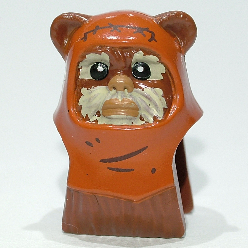 Minifig Head Special, Ewok with Dark Orange Hood and Tan Face Paint, Stitches and Creases Print (Wicket)