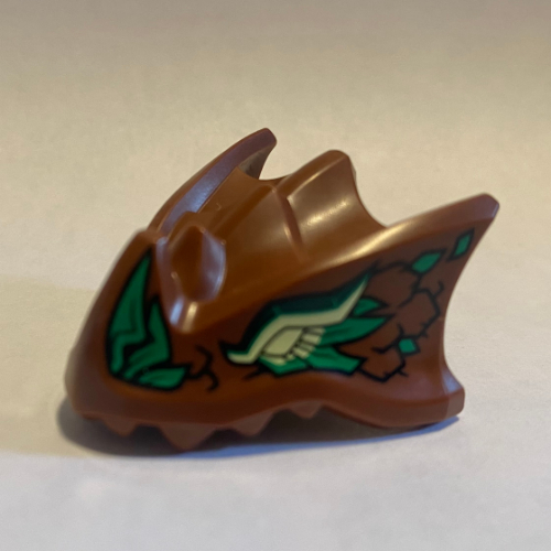 Creature Body Part, Dragon Head Upper Jaw with Yellow Eyes, Bright Green Leaves Print Reddish Brown