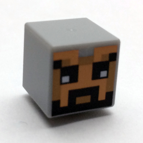 Minifig Head Special, Cube with Minecraft Pixelated Helmet with Face with Beard Print