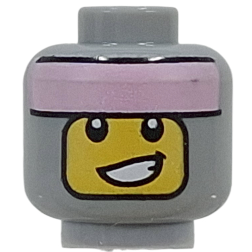 Minifig Head, Yellow Face, Lopsided Smile, Metal Pink Bandana