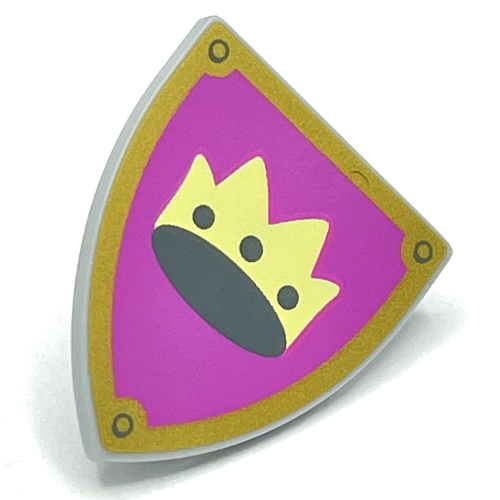 Minifig Shield Triangular with Crown on Pink Background and Gold Border Print