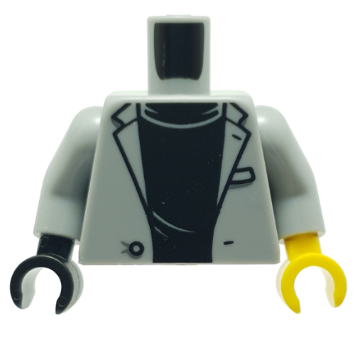 Torso, Odd Hands, Jacket, Open over Black Undershirt Print, Light Bluish Gray Arms, Left Yellow Hand, Right Black Hand
