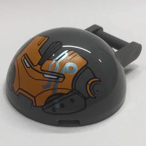 Windscreen 4 x 4 x 1 2/3 Canopy Half Sphere with Handle and Iron Man Face, Dark Turquoise Markings Print Dark Bluish Gray