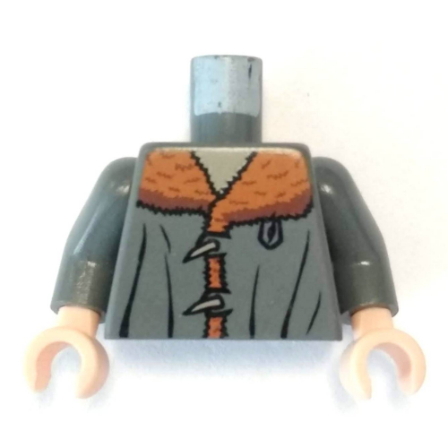 Torso Jacket, Dark Orange Mouton Collar and Toggle Buttons Print, Dark Bluish Gray Arms, Light Nougat Hands