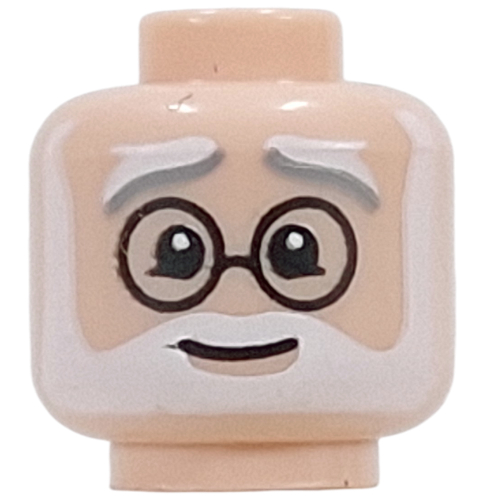 Minifig Head Merlin, White/Dark Bluish Grey Eyebrows, White Full Beard, Black Round Glasses