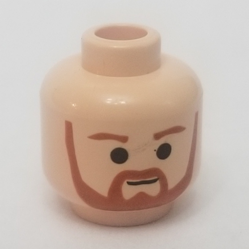 Minifig Head Obi-Wan Kenobi / Qui-Gon Jinn, Beard with Dark Orange Trimmed Beard and Eyebrows Print [Blocked Open Stud]