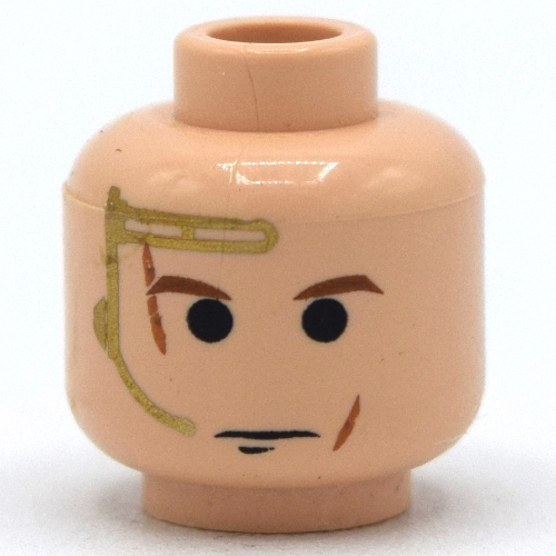Minifig Head Anakin Skywalker, Gold Headset, Brown Eyebrows, Light Scars Print