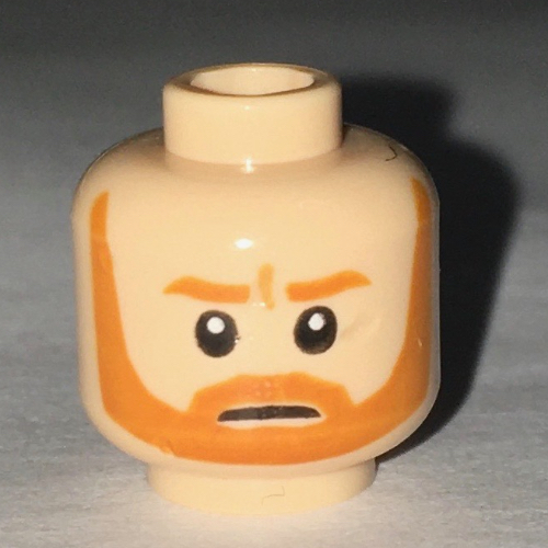 Minifig Head Obi-Wan Kenobi, Beard with Brown Trim Beard Closed Mouth / Bared Teeth Print