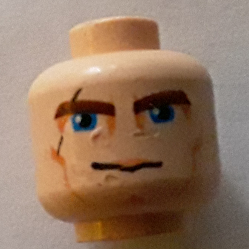 Minifig Head Anakin Skywalker, Brown Thick Eyebrows, Blue Eyes, Scar and Lines Print