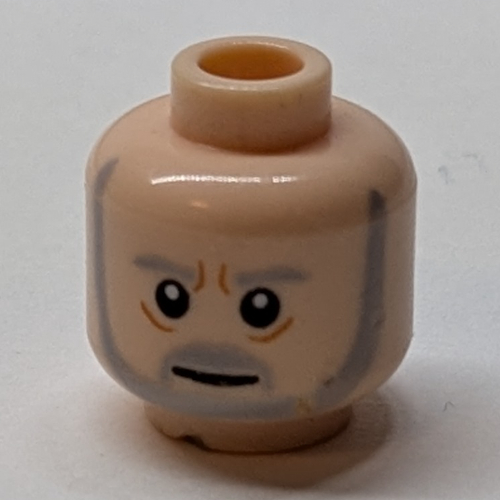Minifig Head Obi-Wan Kenobi, Gray Beard and Eyebrows, Lines under Eyes, Furrowed Brow, White Pupils Print