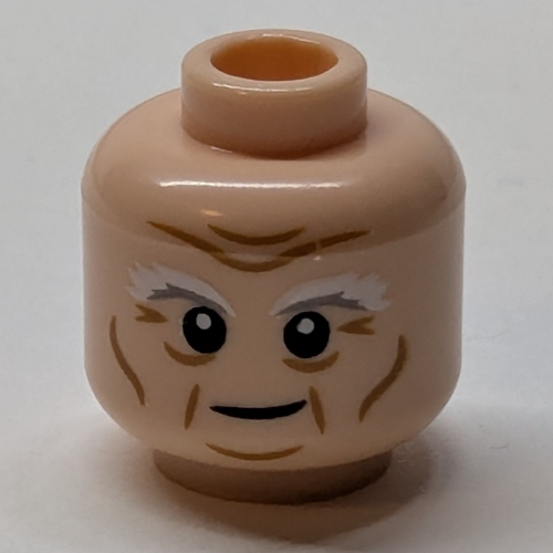 Minifig Head Gloin, White/Light Bluish Grey Big Eyebrows, Wrinkles print