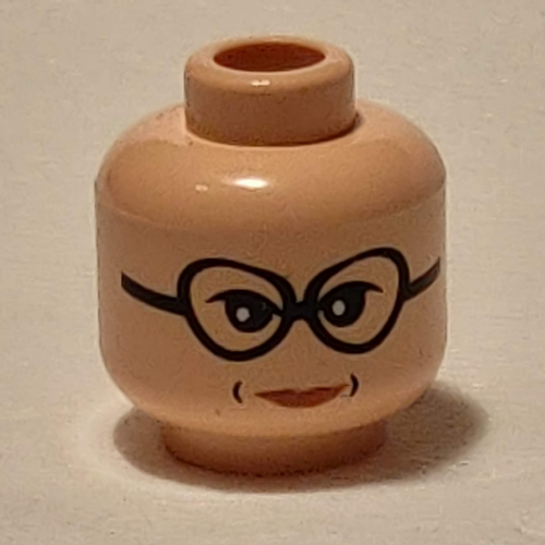 Minifig Head Sybill Trelawney, Large Glasses, Lipstick, Stern Print [Hollow Stud]