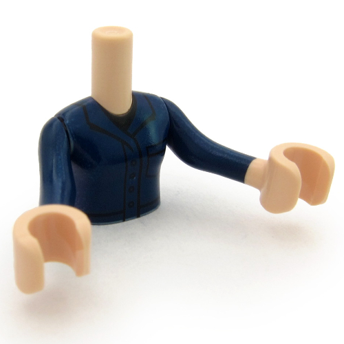 Minidoll Torso Girl with Dark Blue Dress, Dark Blue Trim Print, Light Nougat Arms and Hands