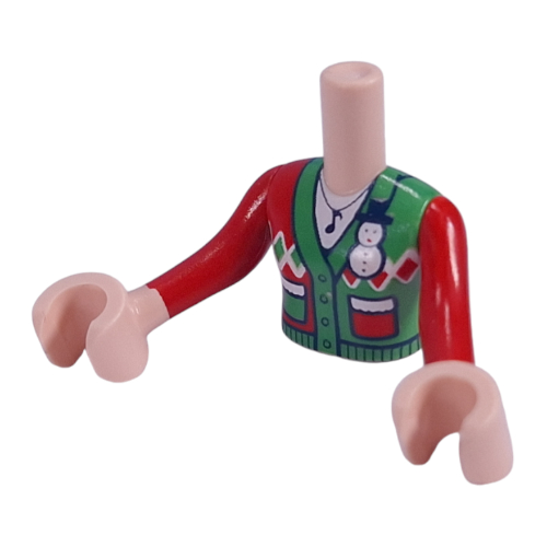 Minidoll Torso Girl with Red/Green Ugly Christmas Sweater/Jacket print, Light Nougat Arms and Hands